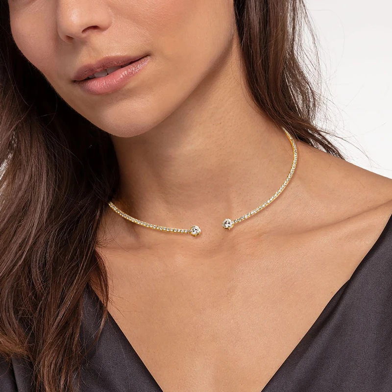 Anziw 1.60CT Heart Cut Moissanite Open Tennis Choker Necklace for Women 925 Sterling Silver Collar Style Fine Jewelry D‑Color Moissanite Neck Chain with Certificate Wedding Party Anniversary Gift for Her Daily Wear