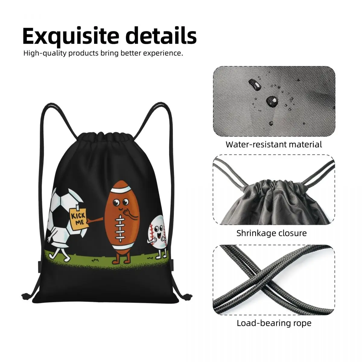 Custom Soccer Kick Me Drawstring Bag, Mochilas Yoga para Sports Gym, Compras, Mulheres e Homens