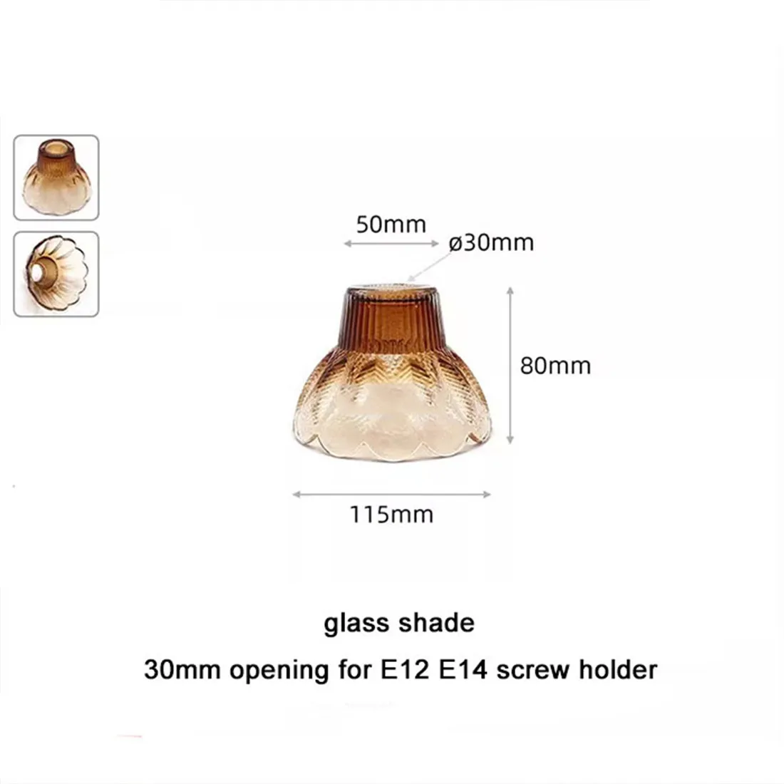 산업용 스테인드 글라스 E14 램프 갓 교체용, 30mm 개구부, 투명 호박색 녹색 E12 램프 갓 커버 (가정 및 사무실용)