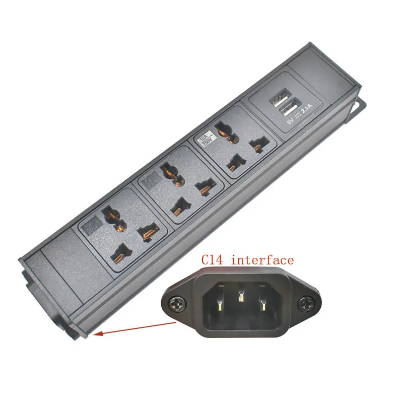 Wireless aluminum alloy shell PDU power board network cabinet rack 10A universal socket C14 interface 1-10AC with 2USB charging