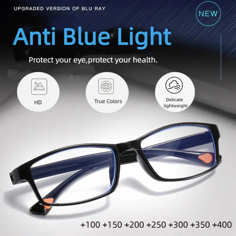 Klassische Anti-Blaulicht-Lesebrille, transparenter schwarzer Rahmen, Unisex, Vintage-Computer-Hyperopie-Brille, 1,0 1,5 2,0 2,5 3,5 4,0