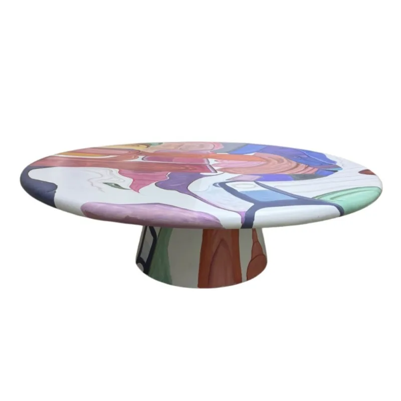 Fiberglass color hand-painted dining table Dutch artist furnace table, oil painting painted coffee table