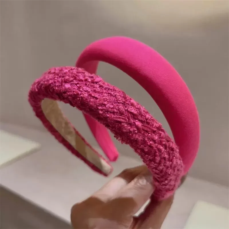 Rose Red Wide-brimmed Sponge Hair Band Women Fairy Temperament Headband Tweed Fabric Hoop Hairband Girl Hair Accessories jewelry