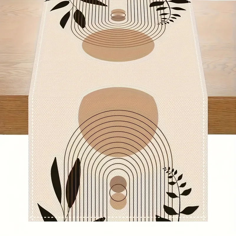

Минималистичная дорожка для стола с геометрическим листом и художественными нейтральными тонами, идеально подходящая для современного украшения обеденного стола, добавляющая элегантную очарование