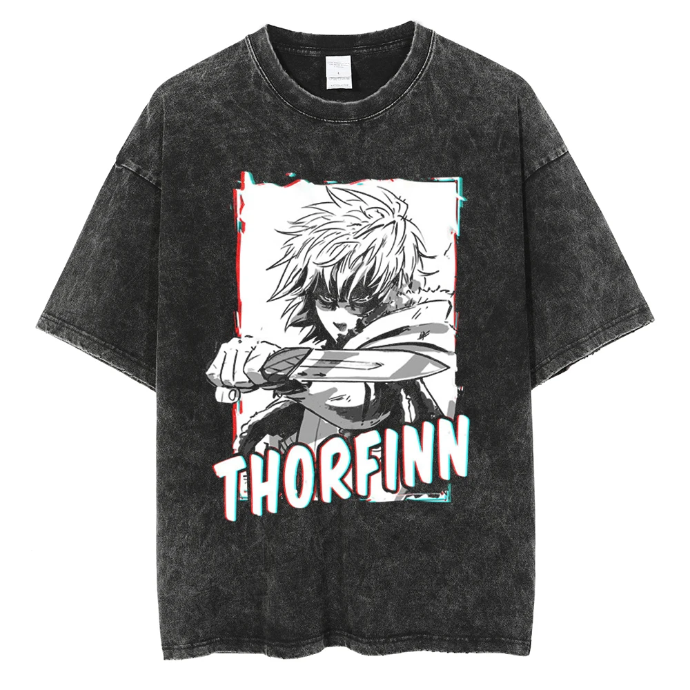 Herren Vinland Saga "I Have No Enemies" Grafik-T-Shirt Thorfinn Anime-Print Vintage Washed Oversized Casual Streetwear T-Shirt – Detail 16