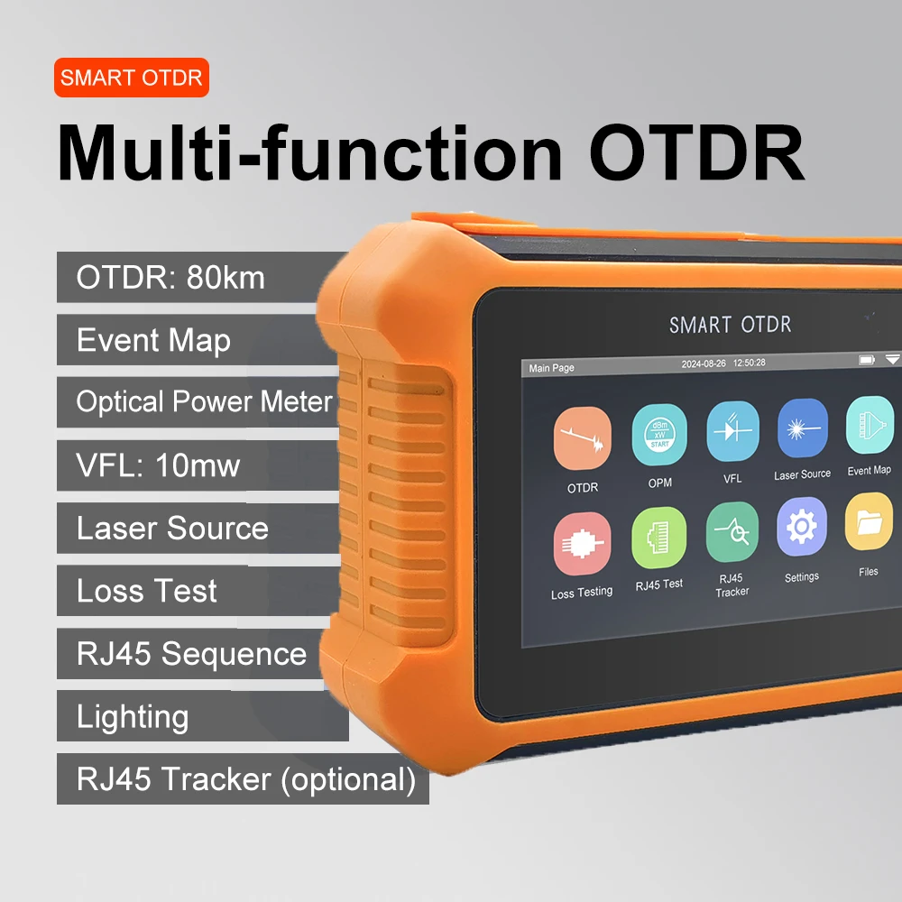 

OTDR Mini Optical Time Domain Reflectometer 26/24dB 1310/1550nm Touch Screen Fiber Optic Cable Ethernet Tester 100km SC APC/UPC