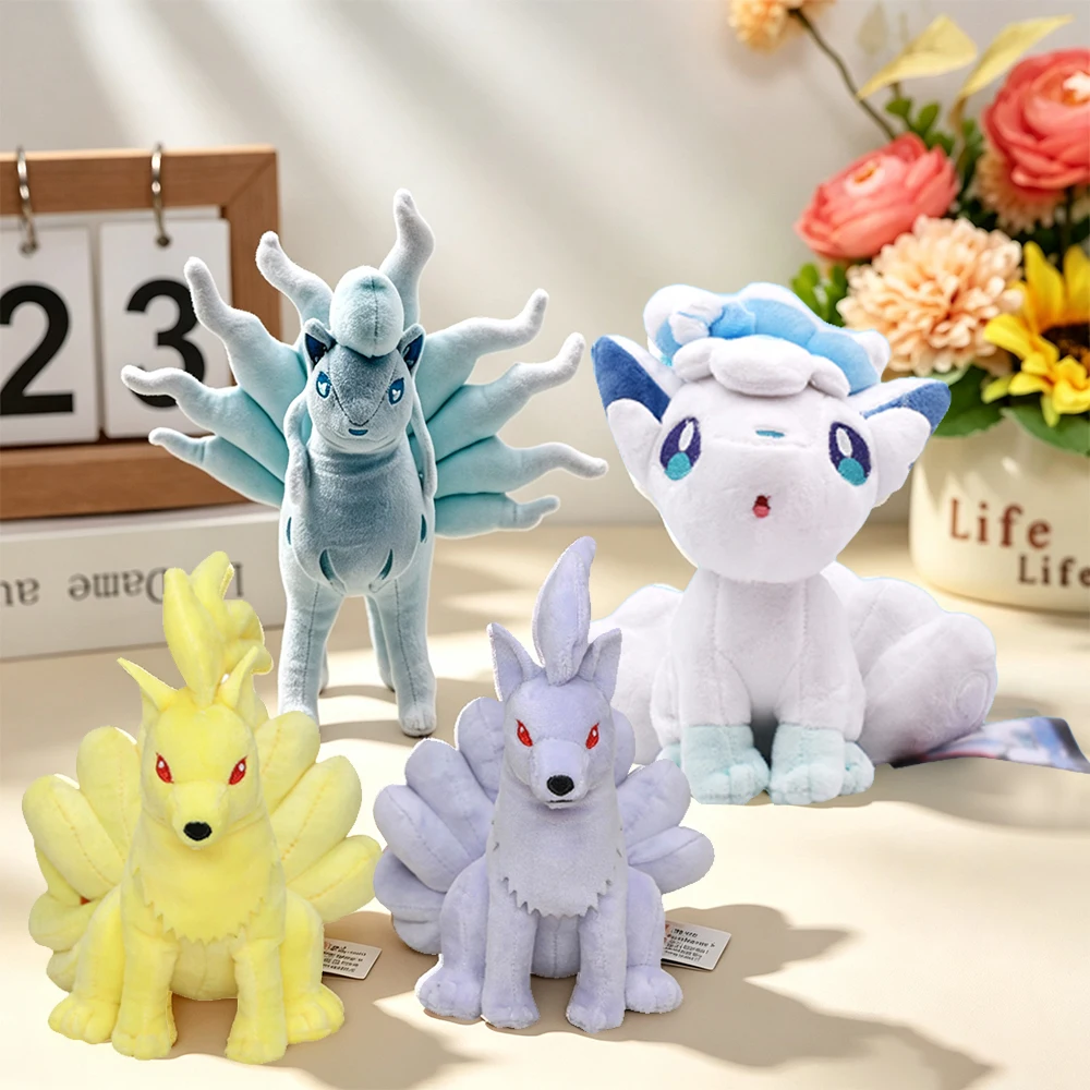 Peluche Alolan Vulpix Pokemon Shiny Ninetales, jouet en peluche doux et mignon de dessin animé, renard à neuf queues, 16-30cm, cadeaux de noël