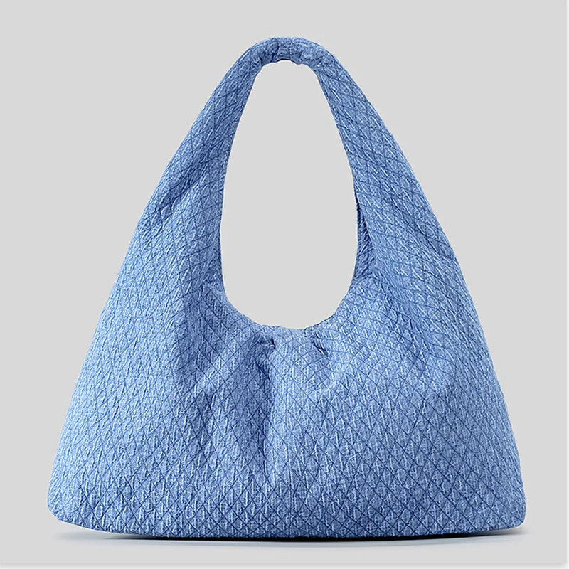 

Large Capacity Denim Tote Bags Women Luxury Designer Handbag And Purse 2024 New In Embroidered Rhombus Pattern Underarm Shoulder