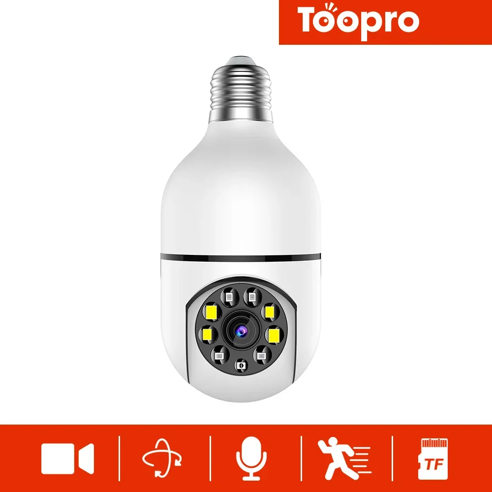 

Toopro-surveillance camera E27 WiFi bulb, night vision, full color, automatic human tracking, 4x digital zoom, video security