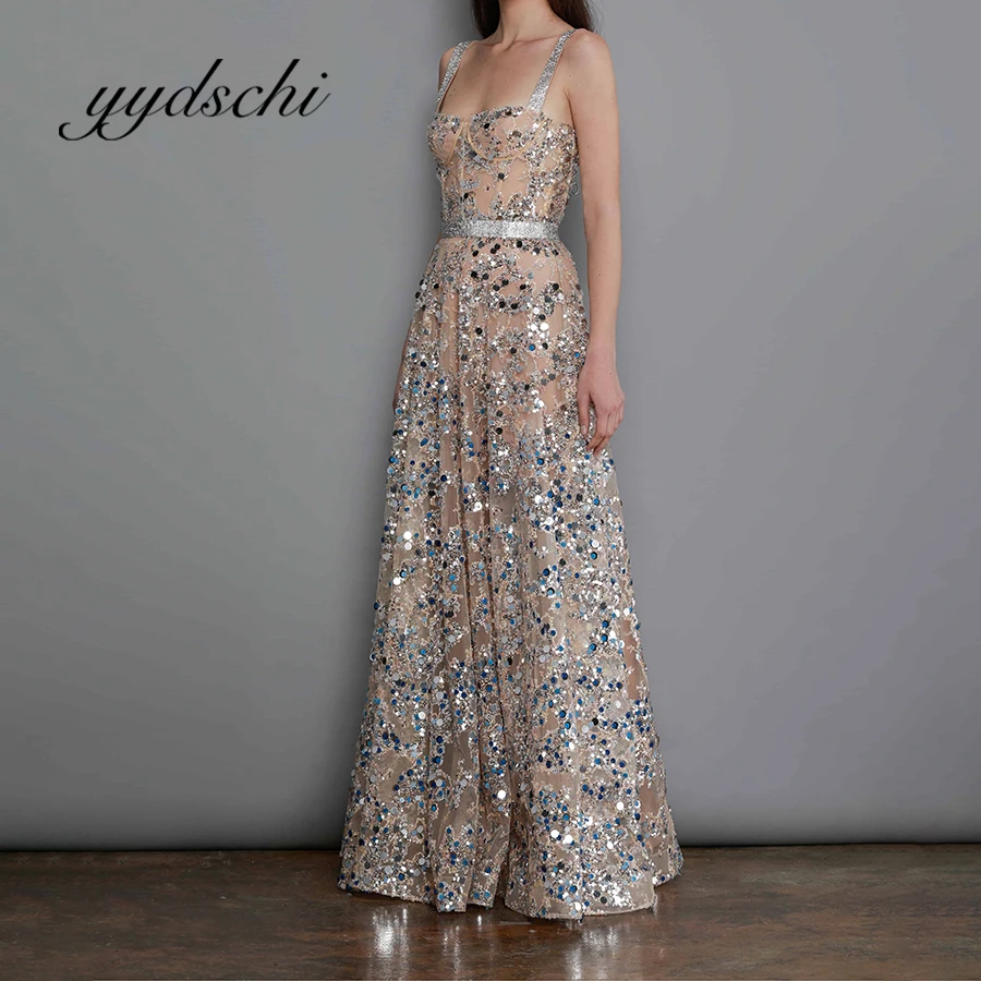 Robe de Soirée Personnalisée à Paillettes Brillantes, Sexy, Bretelles Spaghetti, Longueur au Sol, Élégante, Formelle, Ligne A, 2024