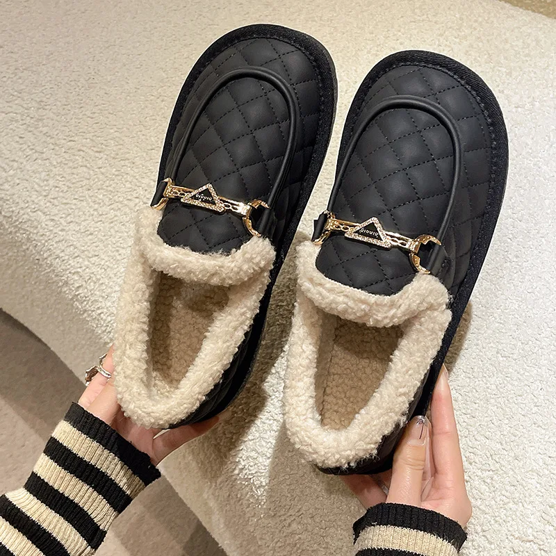 Fashion Korean Style Women Short Boots Winter Outside Warm Plush Ladies Cotton Shoes Waterproof Non-slip Female Fluffy Bota