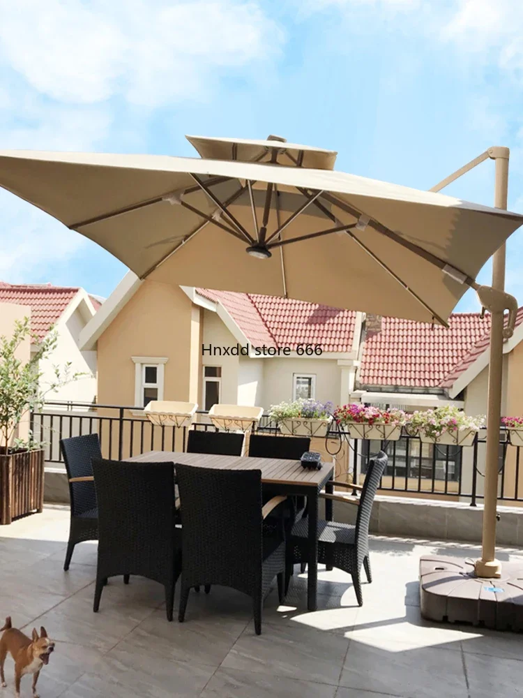 Outdoor sunshade garden umbrella open-air stall square LED large solar Roman umbrella