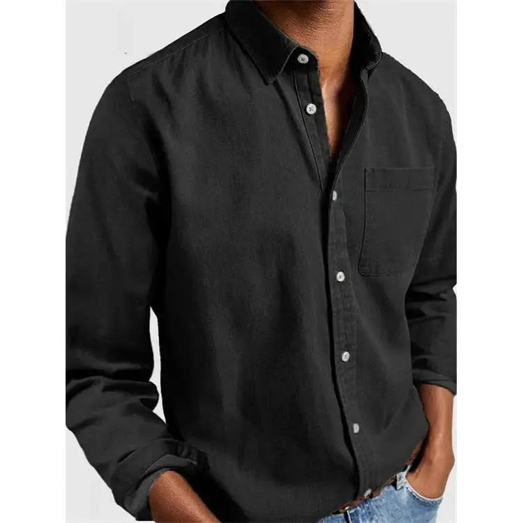 Long Sleeve Men's Dress Shirt Classic Collar British Style Fashionable Casual Business Casual Cotton Single Pocket Shirt