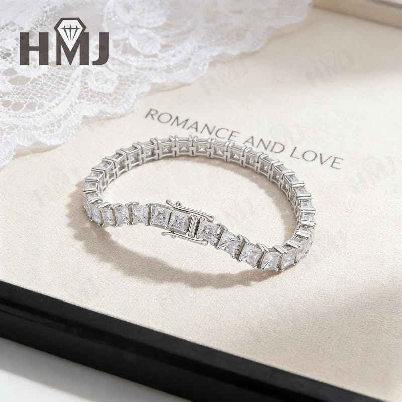 4.5mm VVS1 Princess Cut Moissanite D Color Tennis Bracelet for Women Christmas Gift 925 Sterling Silver Wedding Jewelry