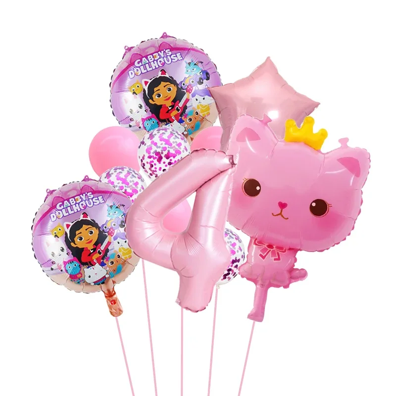 Gabby Dollhouse Cats Number Balloon Children\'s Birthday Party Decoration Latex Aluminum Balloons Girl Gabby\'s Doll Balloon Set
