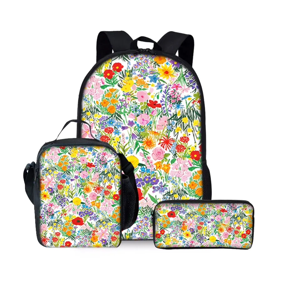 Zaini con set di tre pezzi con motivo floreale per ragazzi e ragazze, i migliori regali, zaino scolastico per cartoni animati 3D per bambini