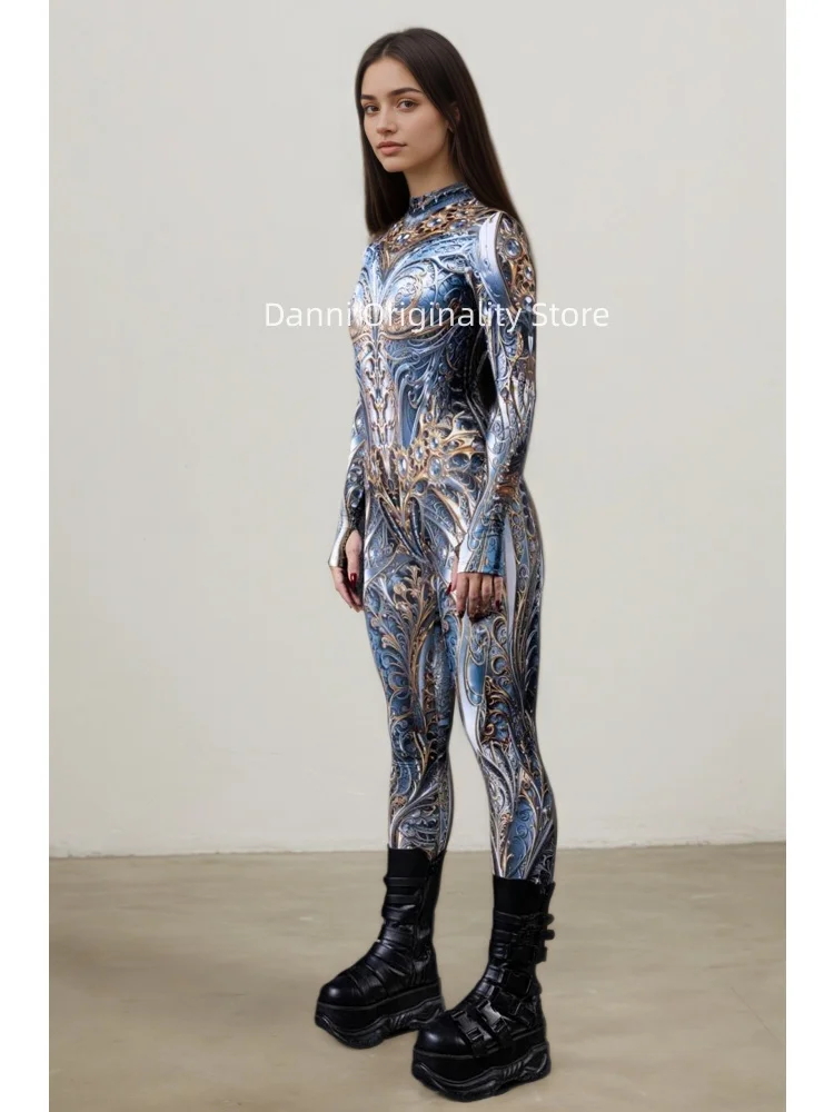 Retro Mechanical Armor 3D Print Bodysuit Couple Cosplay Costume Men Women Gothic Punk Masquerade Party Stage Show Cool Jumpsuit view 4