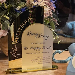 Personalised Audio Guestbook Sign,Leave A Message Phone Box Sign,Gold Mirror and White Acrylic Sign,Audio Booth Sign