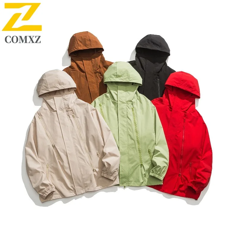 

COMXZ Мужская куртка Сплошной цвет Уличная охотничья износостойкая куртка Классический капюшон Кемпинг Легкое осеннее пальто для мотоциклиста