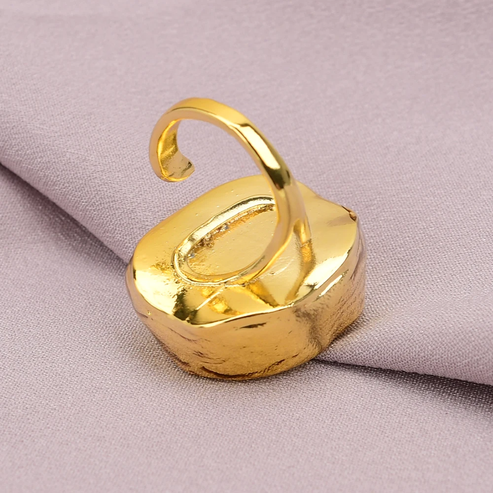 G-G Natural Yellow Citrine Quartz Crystal Rings Gold Plated Edge Stone Resizable Ring Lady Jewelry Gifts