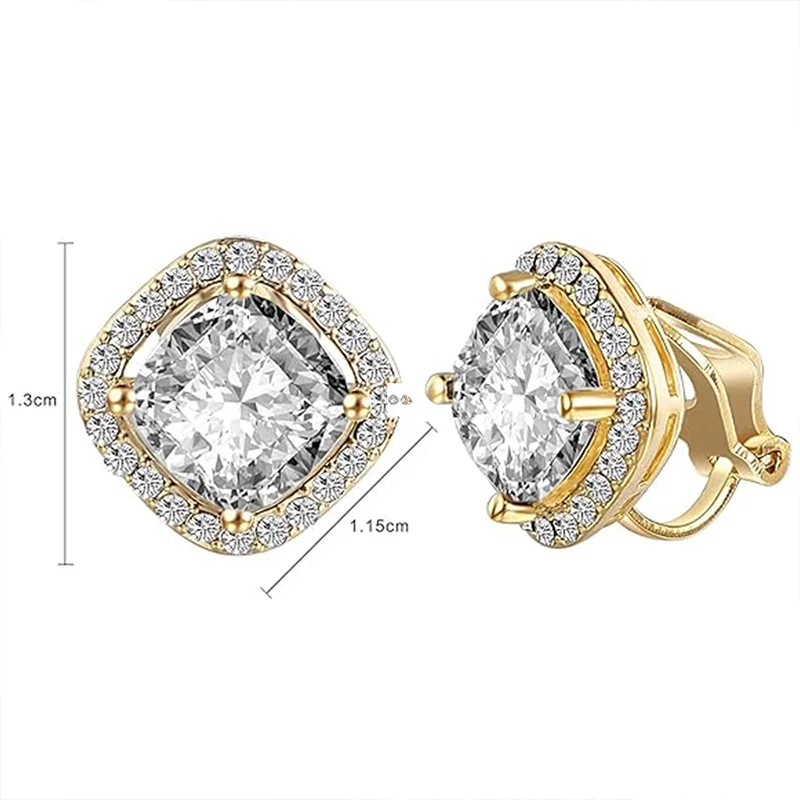 Austrain Crystal  Ear clip for Women Fashion 18k Gold Plated Square Rhinestone Clipon Ear clip Non Pierced Ear sWearable