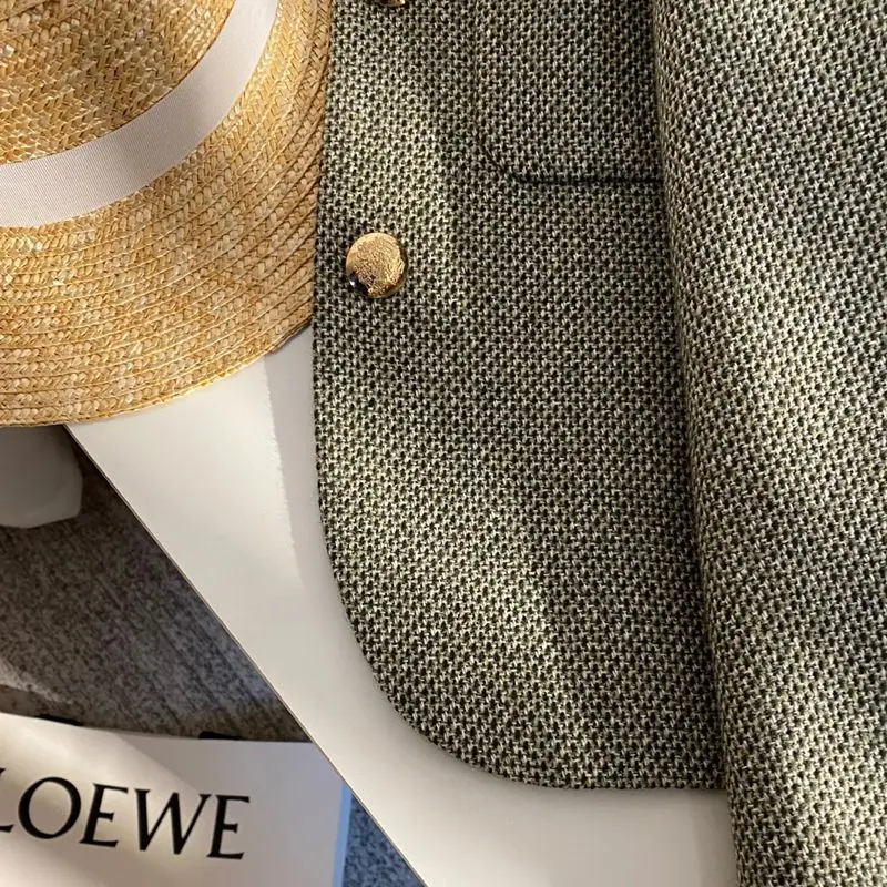 Quilted Coats Women's Suit Tailored Jackets Long Sleeve Casual Short Coat Women Japan Korean Style Green O-neck Tops Mujer