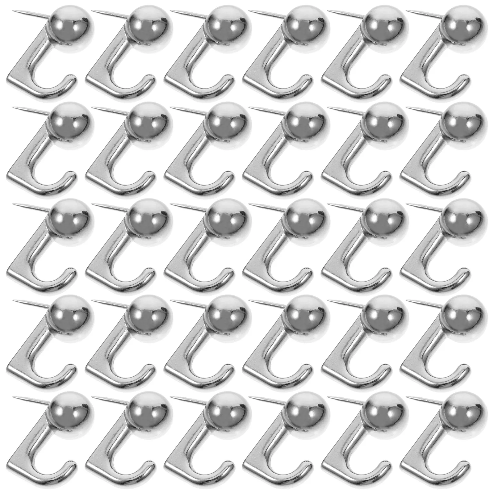 30Pcs Sleek Metal Push Pin Hooks Picture Frame Hangers for Home Office Cubicle Walls Drywall Fabric Panels Decorative Stylish