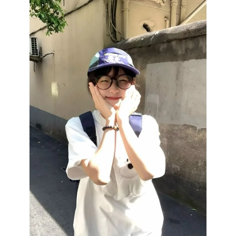 2025 Summer New Round Neck Korean Style Embroidery Streetwear Chic Cute Puppy Casual Versatile Short-sleeved T-shirt