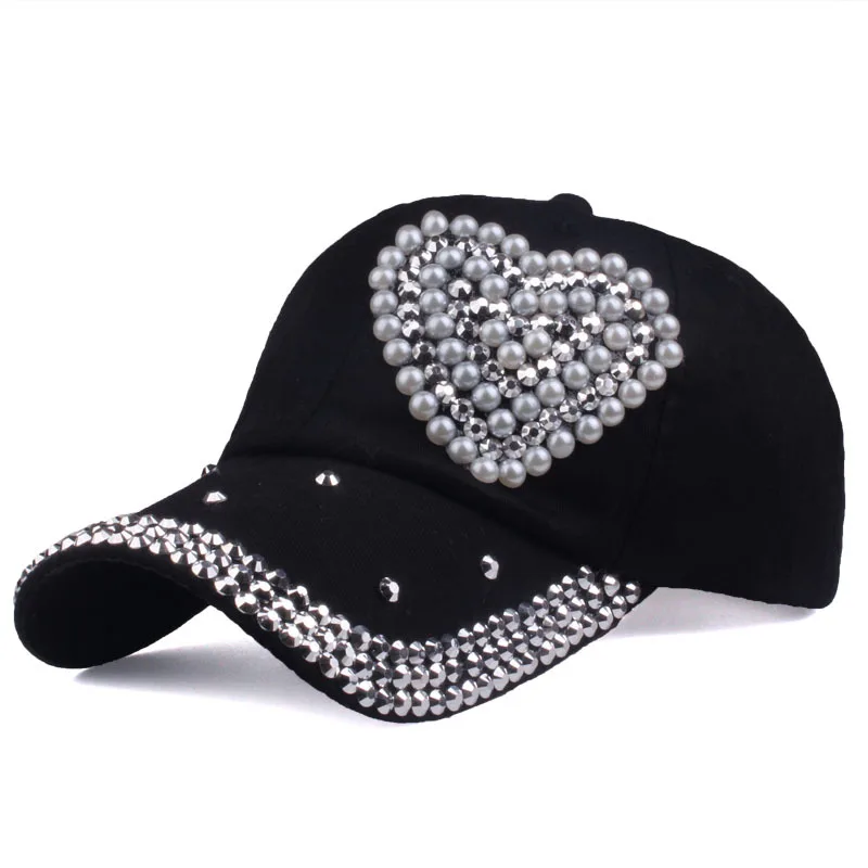 WJ7621 Customize Women  denim cloth  Artificial stones bling bling red i love heart Jesus  Customize  Cotton  Baseball Caps