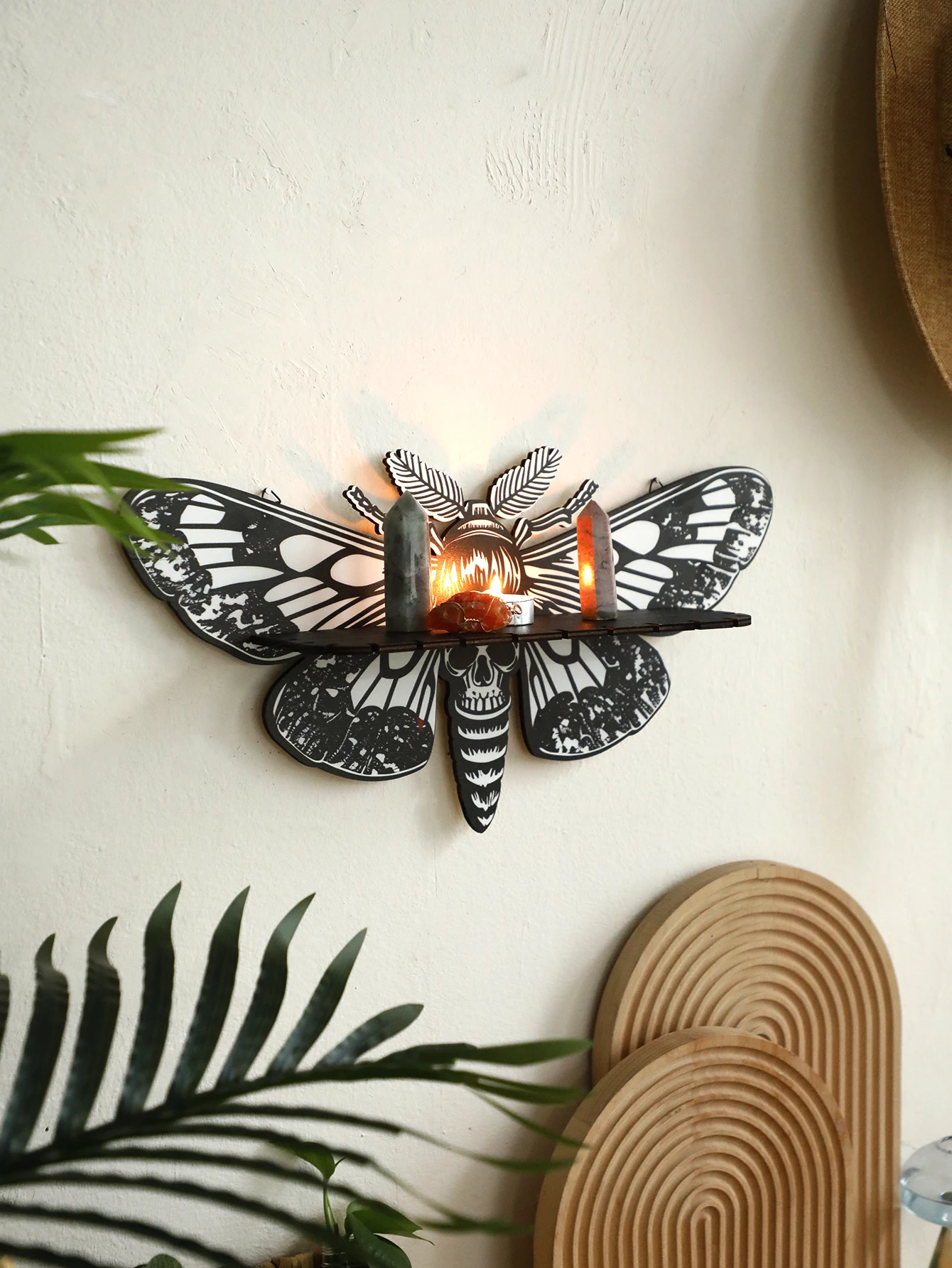 Halloween Crystal Shelf Display Dragonfly Butterfly Floating Wall Shelf for Gothic Home Decor Halloween Party Wall Decorations