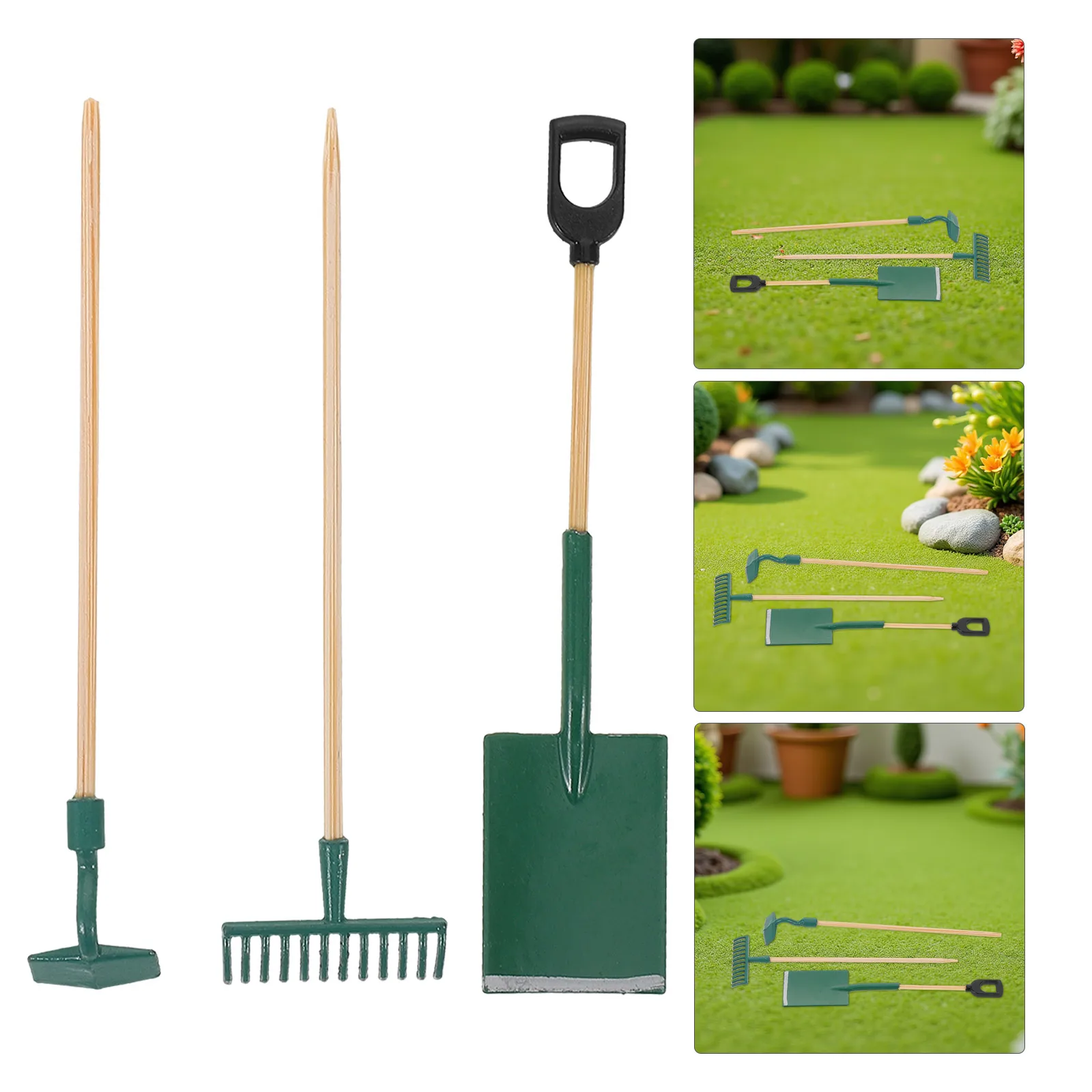 

3 комплекта, набор миниатюрных садовых инструментов, детальная крошечная лопата, грабли, мотыга для мини-садовых сцен, миниатюрные инструменты для кукольного домика