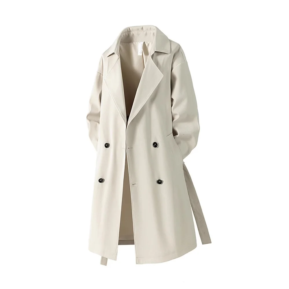 

Мужской тренч оверсайз 2025: Новинка, удлиненное пальто до колен, американское ретро, повседневная куртка для весны и осени