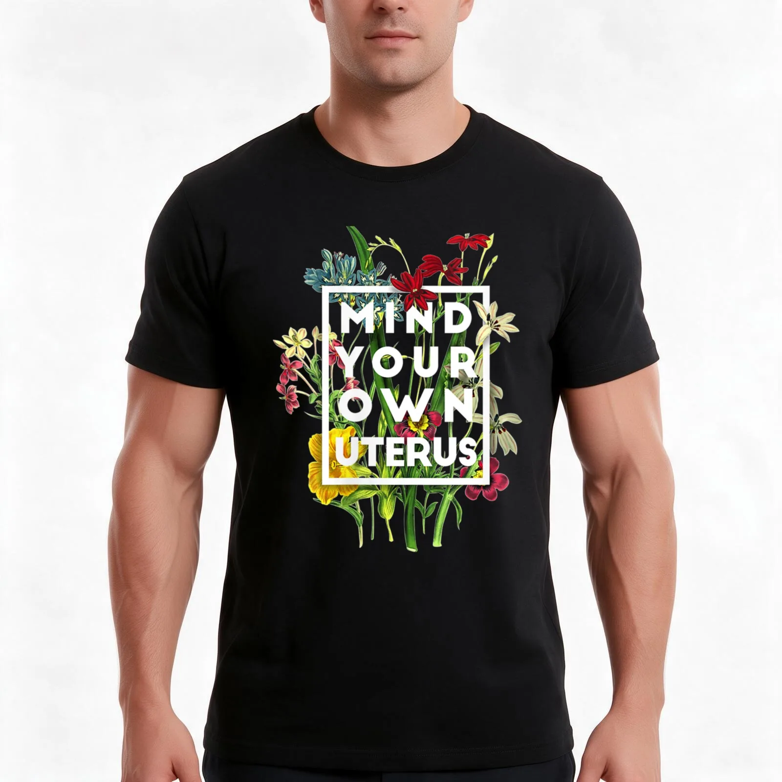 Womens Mind your own uterus shirt floral my uterus my choice T-Shirt, Summer Casual Cotton Tee, Oversized Streetwear Tops