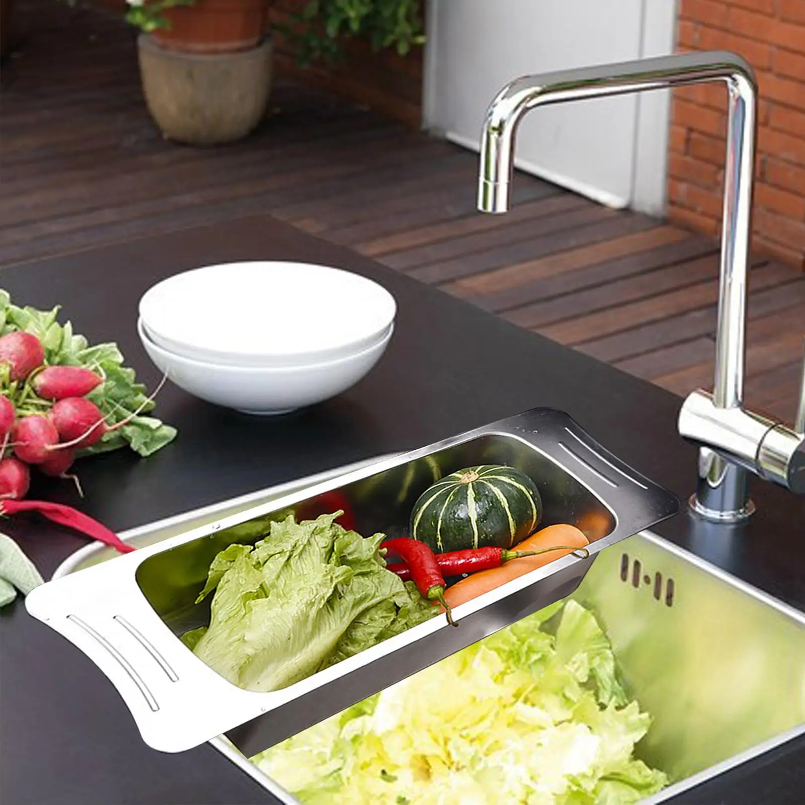 Stainless Steel Drain Basket Storage Basket Sturdy Sinks Wash Drain Basket for Fruits Vegetables Noodles Pasta Washing Basket