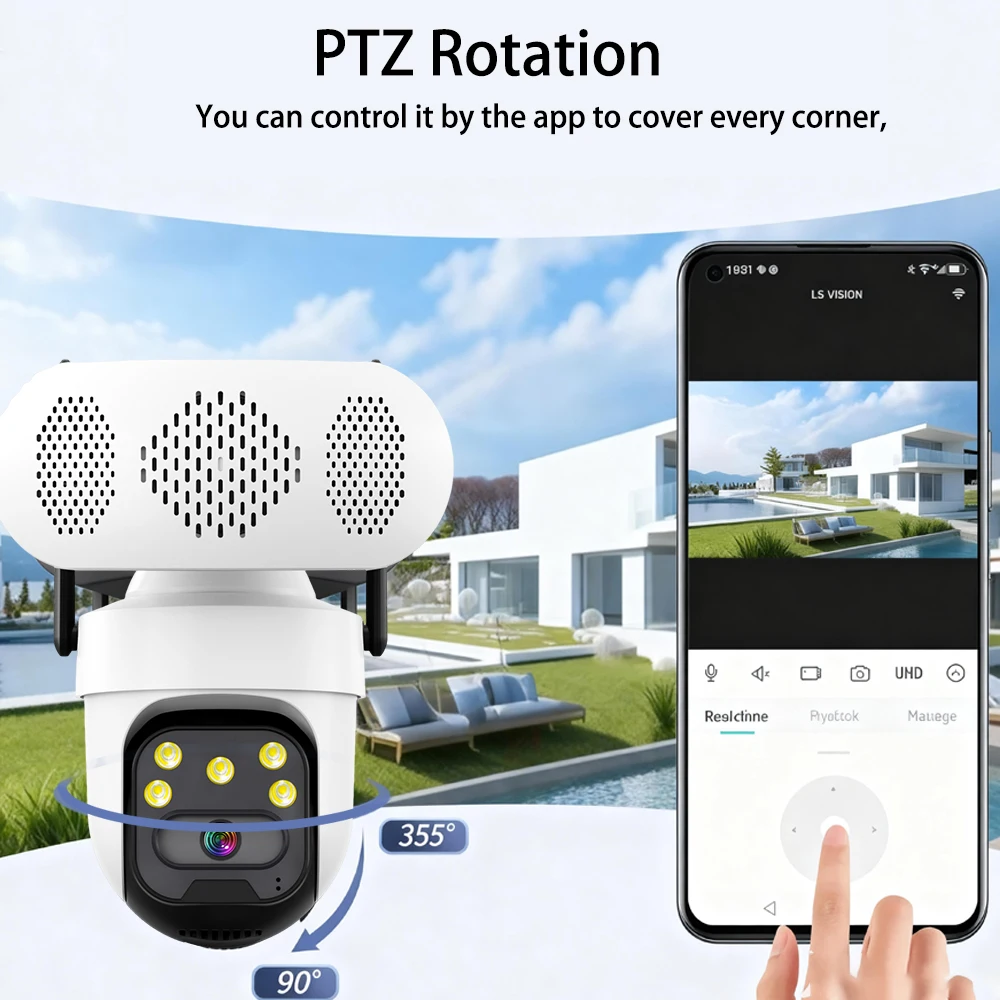 ICSee APP 5MP HD Loudspeaker Outdoor PTZ IP Security Camera Smart Human Auto Tracking Two-Way Audio Full Color Night Vision CCTV
