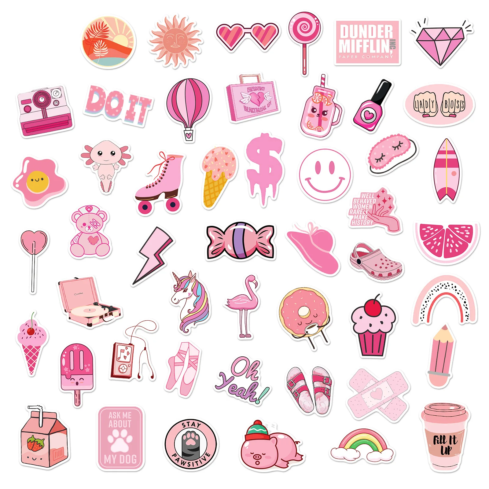 50pcs/Pack Pink Mixed Stickers Cartoon Cute Girl Little Fresh Girl Stickers Envelope Suitcase Waterproof Sticker