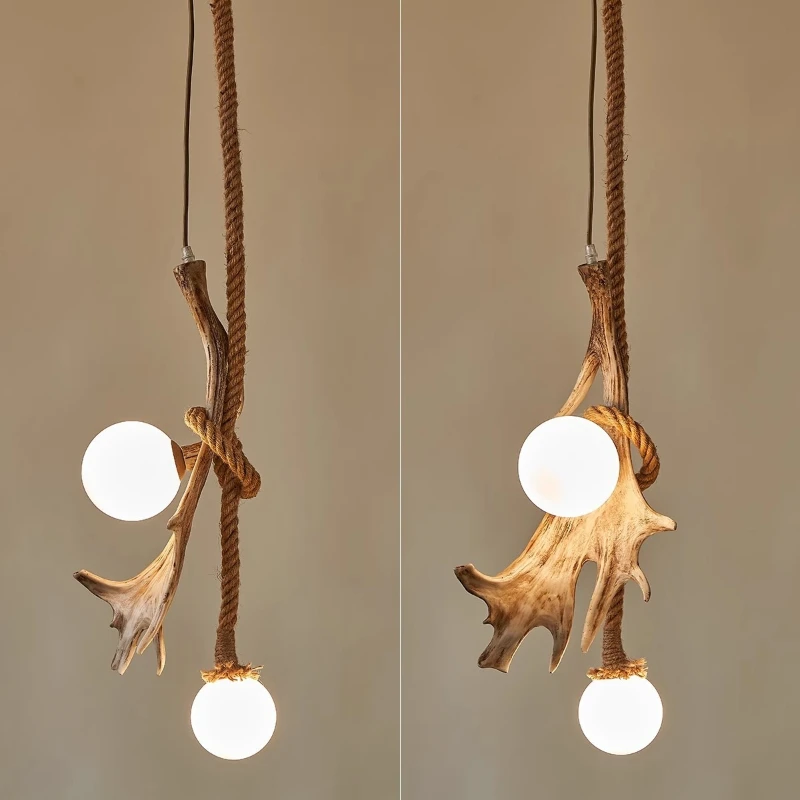 

Индивидуальный подвесной светильник из смолы с рогами, ретро-декор, освещение, ресторан, вход, кафе, кухня, ваби-саби, одиночная головка, светодиодная люстра