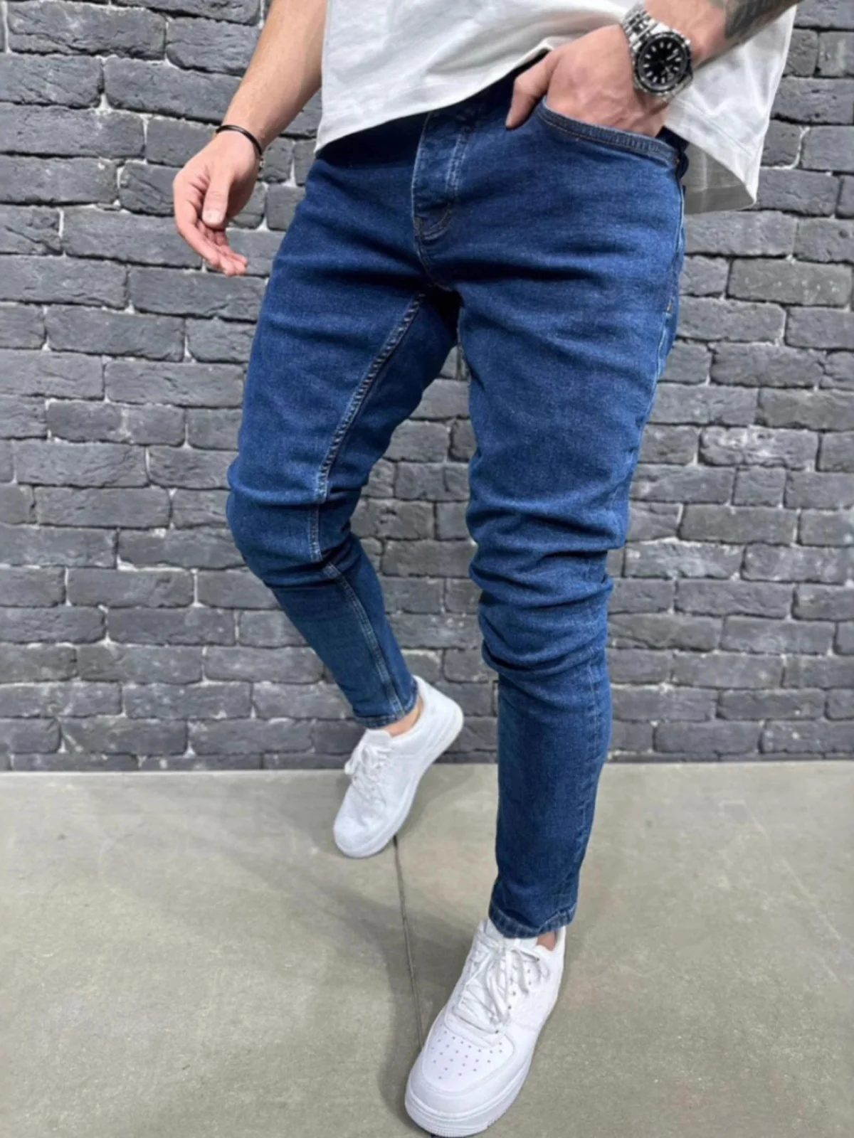

Retro High Street Casual Denim Pants American Trend Slim Fit Long Trousers Men's Spring Autumn Fashion Classic Blue Jeans