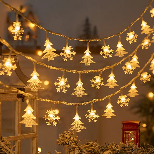 Guirnalda de luces LED de copo de nieve, Bombilla de cristal de estrella, guirnalda de luces de hadas, adorno de decoración de árbol de Navidad de Año Nuevo, regalos de navidad