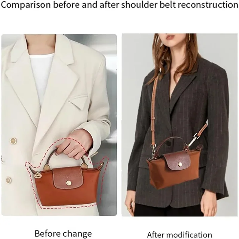 【Upgrade】Leather Replacement Crossbody Bag Strap, Fit for Longchamp Mini Shoulder Strap Without Punching Modification