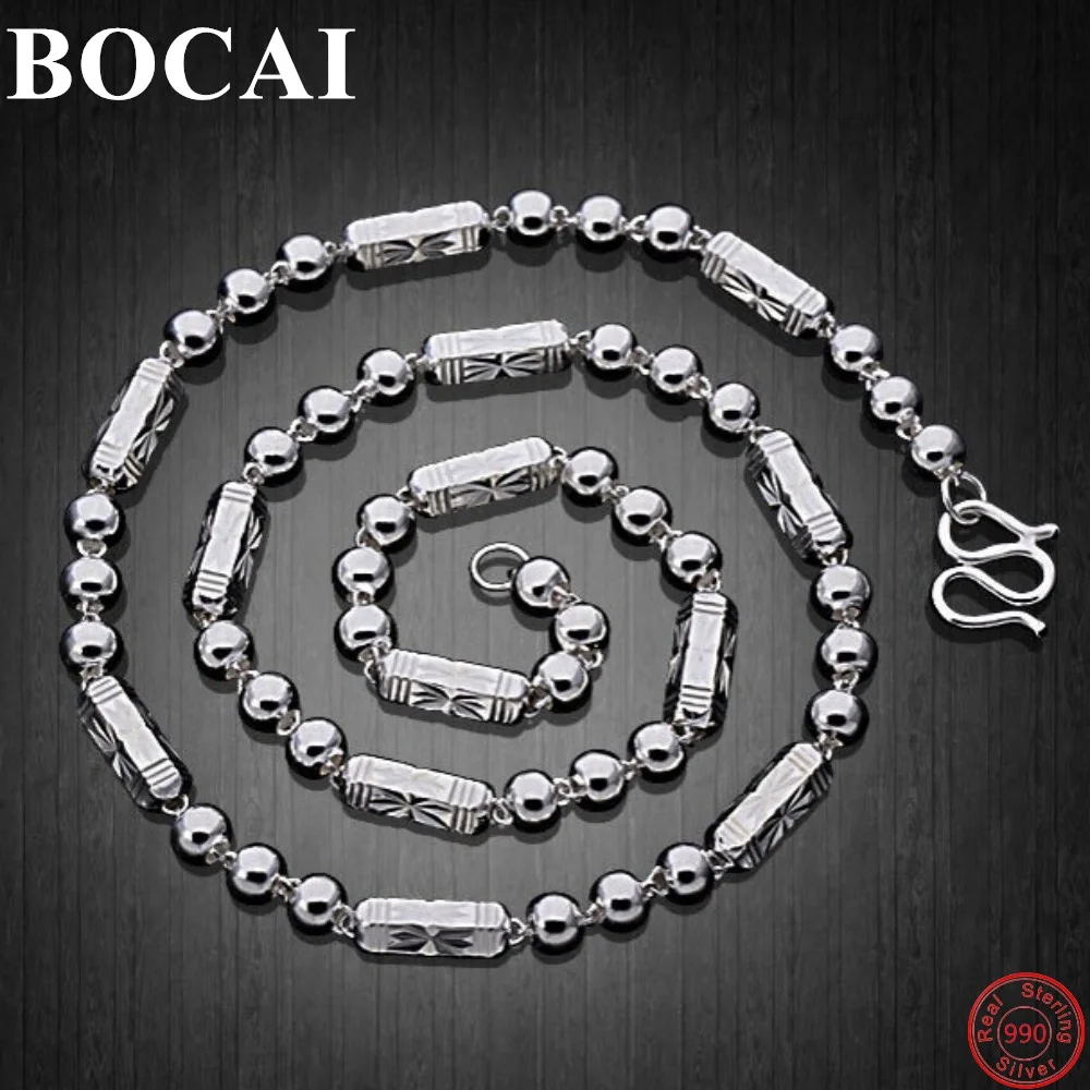 

BOCAI S990 Sterling Silver Necklace New Fashion Hexagonal Tube Buddha Bead-Chain Pure Argentum Jewelry for Men Women