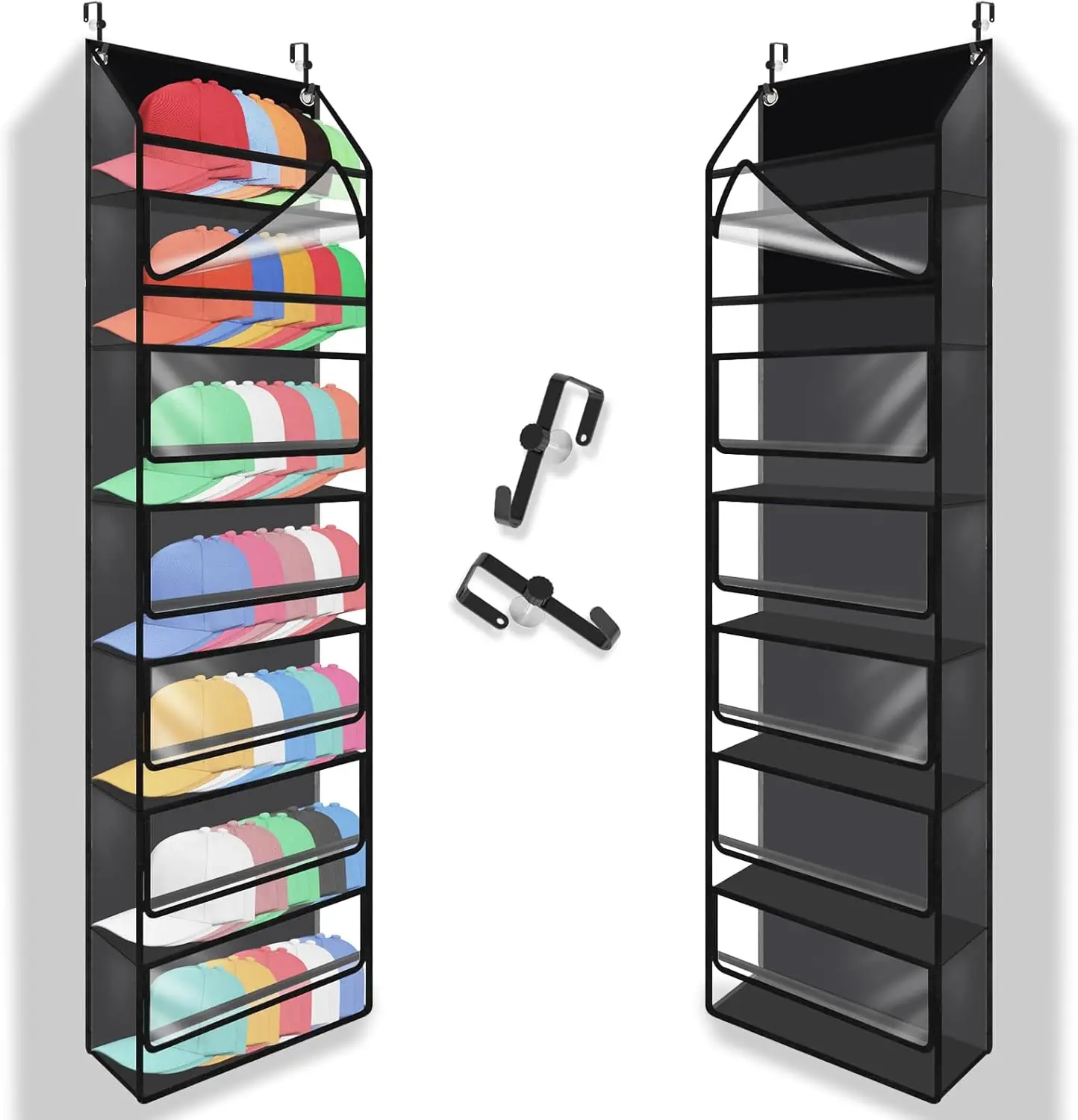

7-layer large capacity Hat Organizer, Hat Rack for Door With Dust Cover, Adjustable Hooks, And Transparent Visible Over