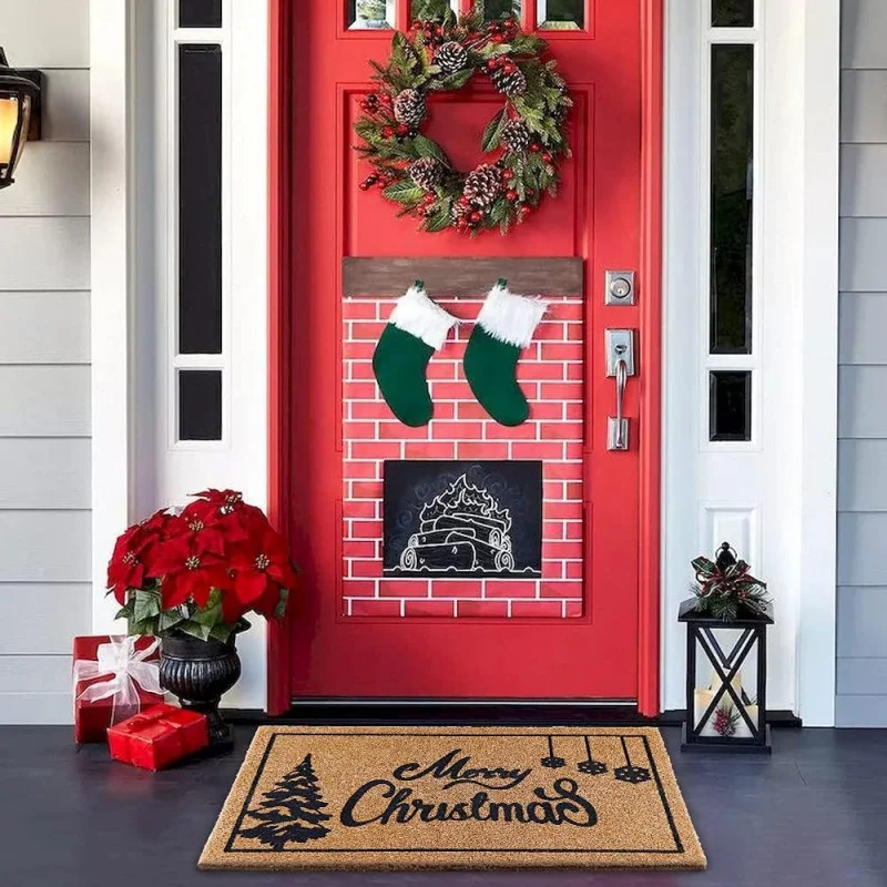 OurWarm Christmas By Mat Outdoor Welcome Mats for Front Merry Xmas Doormat with Non-Slip Backing