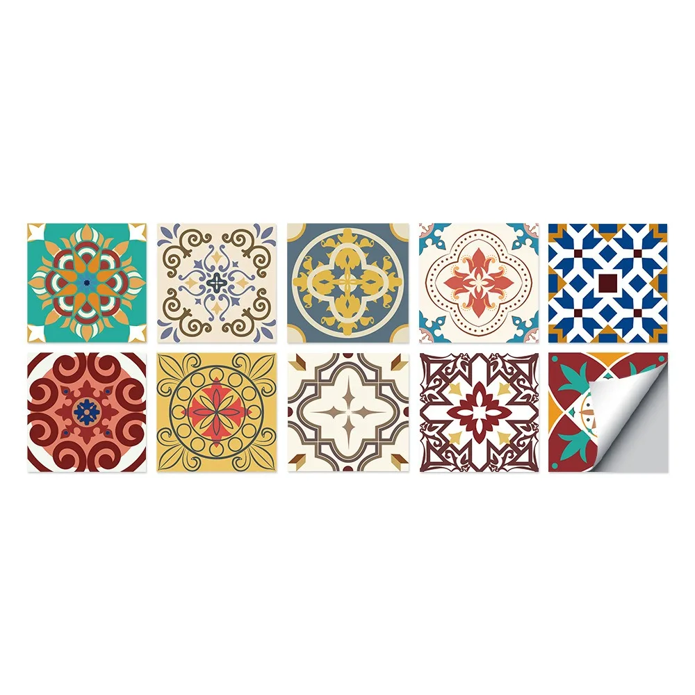 15x15cm Ceramic Tile Stickers Oil Proof Thick PVC Peel and Stick Tile Waterproof Mirror Finish Self Adhesive Wall Decals