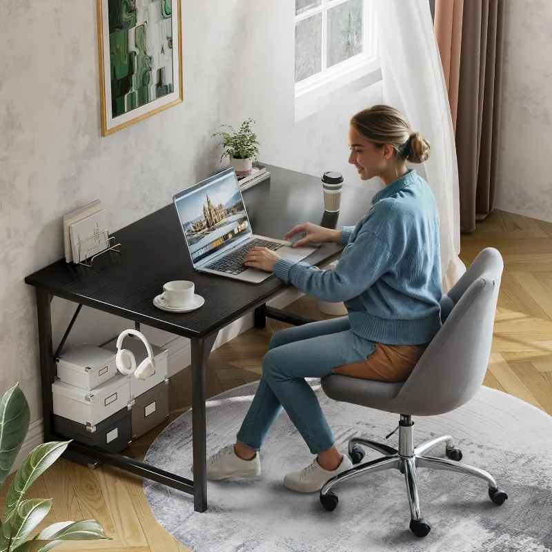 Office Computer Desk, 32 Inch Student Home Table for Writing Work with Headphone Hook and Storage Bag, Black