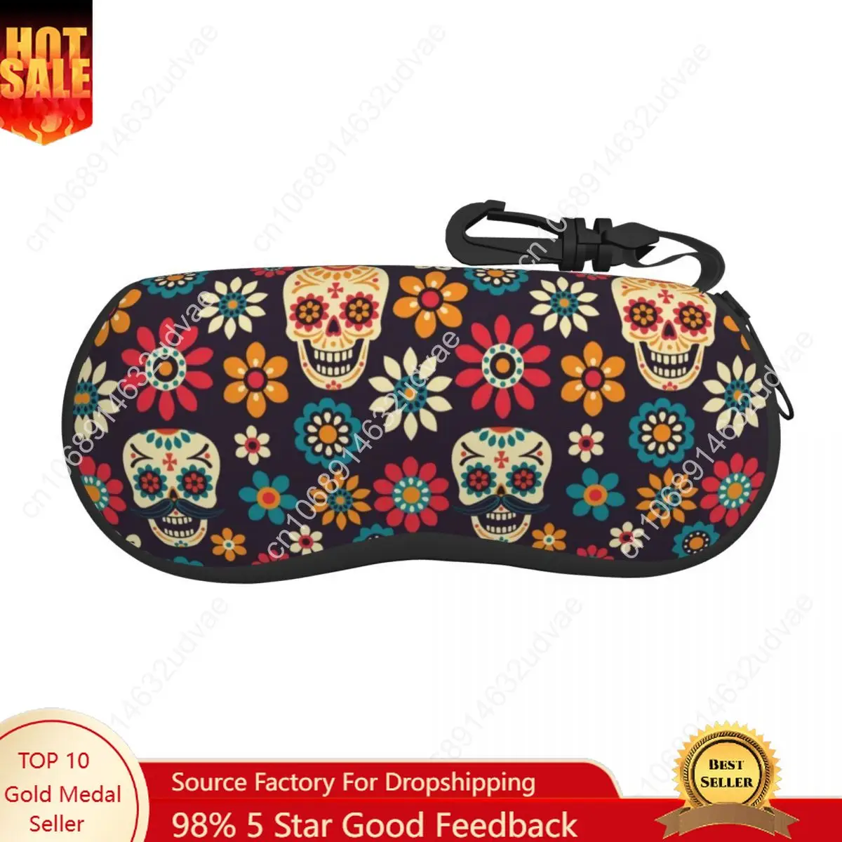 

Custom Day Of The Dead Pattern Shell Glasses Case Travel Sugar Skull Santa Muerte Eyeglasses Case Sunglasses Protector Box