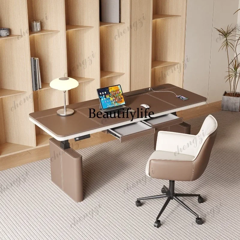 F181 Italian electric lifting table saddle leather computer home study bedroom desk study table