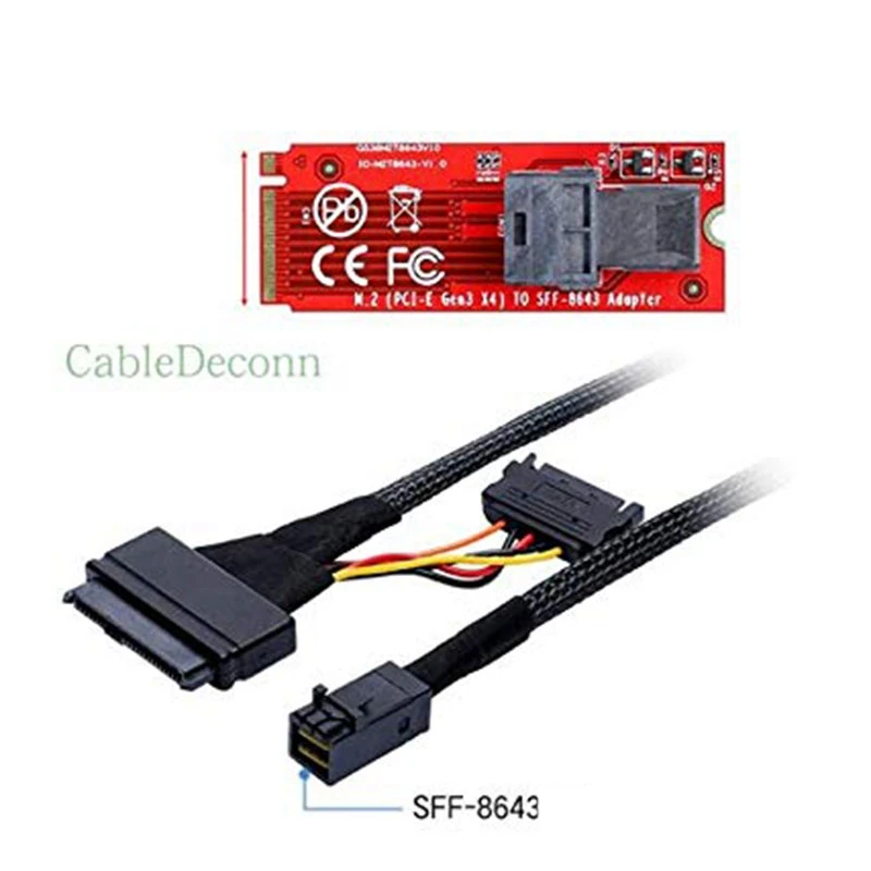 Minicable SAS HD integrado de 12G a U.2 / SFF-8643 a SFF-8639, Cable de 0,5 M con fuente de alimentación SATA de 15 Pines, adecuado para SSD U.2