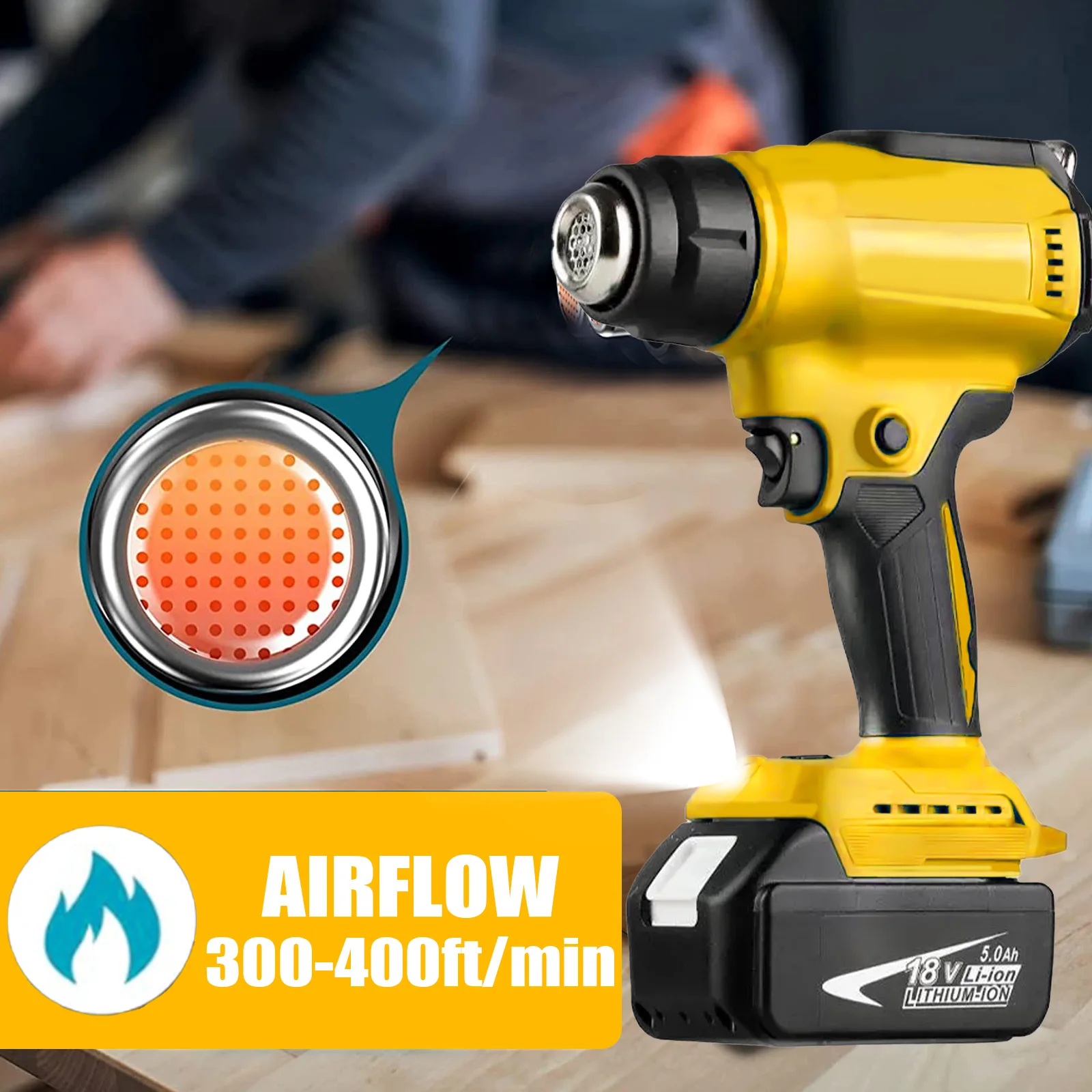 [No battery] Wireless Hot Air Gun Suitable for Dewalt 20V Battery, 122 ° F-1022 ° F Hot Air Gun with Digital LCD Display Screen