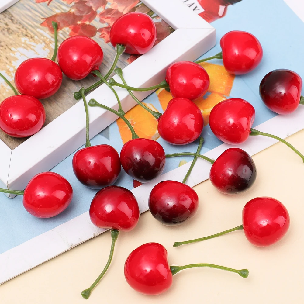 Cereza Artificial falsa para decoración del hogar, modelo de fruta de simulación, adorno artesanal de comida, accesorios de fotografía, fiesta, 50/10 piezas